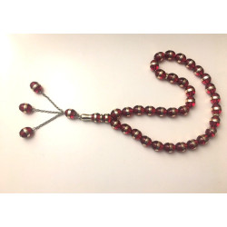 Chapelet translucide "Sabha" musulman de luxe rouge doré (33 grosses perles)