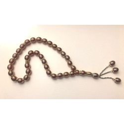 Chapelet translucide rouge - "Sebha" de luxe avec 4 cercles dorés