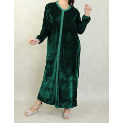 Long Arabic velvet dress with women's embroidery - Green colour