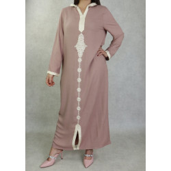 Djellaba avec capuche pour femme avec broderies - Couleur beige