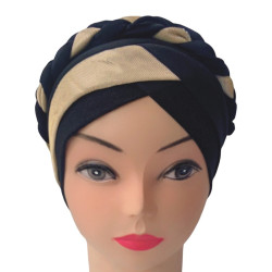 Bonnet hijab croisée à tresse pour femme - Noir