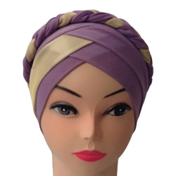Bonnet hijab croisée à tresse pour femme - Couleur Parme