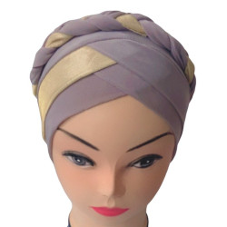 Bonnet hijab croisée à tresse pour femme - Couleur Gris clair