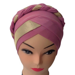 Bonnet hijab croisée à tresse pour femme - Couleur Vieux rose