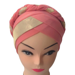 Bonnet hijab croisée à tresse pour femme - Couleur Saumon