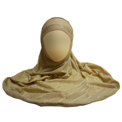 Hidjab beige avec motifs bandes dorés - 2 pièces
