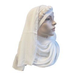 Foulard hijab 1 pièce blanc avec décoration beige