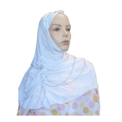 Hijab blanc pailleté avec boutons et chaines fines