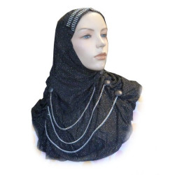 Hijab noir pailleté avec boutons et chaines fines