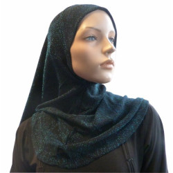 Hijab noir pailleté en bleu turquoise