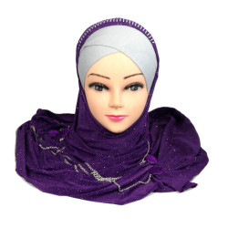 Glitter purple hijab with buttons and thin chains
