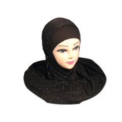 Hijab 1 pièce marron foncé pailleté avec strass multi-couleurs