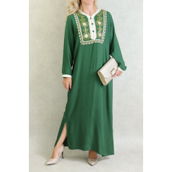 Robe Algérienne avec broderies et strass - Couleur Vert sapin