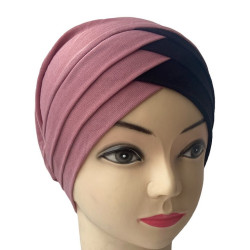 Turban double-coloured turban modern woman-Color Old pink and black