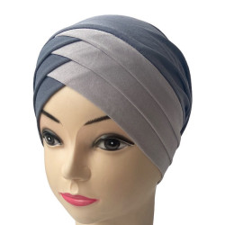Turban double-coloured turban modern woman-Color Grey and Gris light