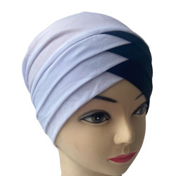 Turban bonnet croisé bicolore femme moderne - Couleur Blanc et Noir