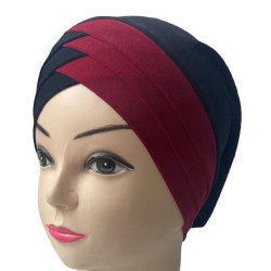 Turban bonnet croisé bicolore femme moderne - Couleur Noir et Rouge bordeaux