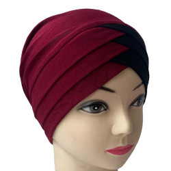 Turban bonnet croisé bicolore femme moderne - Couleur Rouge bardeaux et Noir