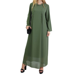 Robe longue et ample à capuche ornée de perles pour femme - Couleur Kaki