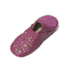 Traditional Berber slipper with rounded end for women purple color decorated with...