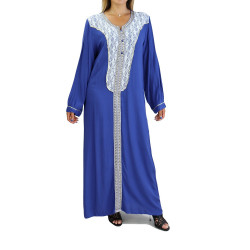 Long-sleeved dress and royal blue embroidery