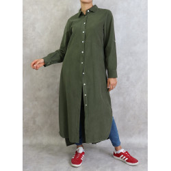 Robe-chemise Velours côtelé de couleur unie vert militaire