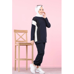 Ensemble survêtement 2 pièces décontracté (Hijab Sport femme musulmane) - Couleur bleu...
