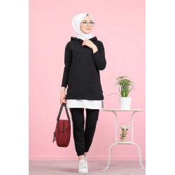 Casual Set and Tracksuit (Hijab Sport for Muslim Women) - Black and White Color