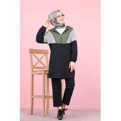 Ensemble décontracté tricolore à capuche pour femme musulmane (Survêtement Hijab Sport...