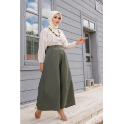 Ensemble Pantalon Palazzo ample et Blouse avec collier assorti (Tenue femme musulmane...