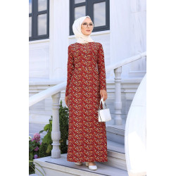 Robe longue à fleurs (Modest Fashion) - Couleur Bordeaux