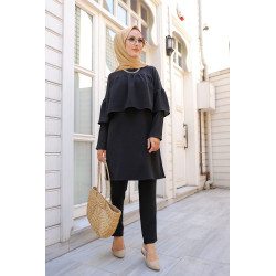 2-piece set dressed casual style (Islamic fashion for veiled Muslim woman) - Black color