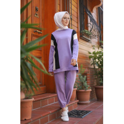Ensemble survêtement 2 pièces (Sweat et pantalon) pour femme voilée - Couleur mauve
