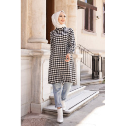 Long shirt for women (Cheap Muslim Fashion) - Checked and black tunic