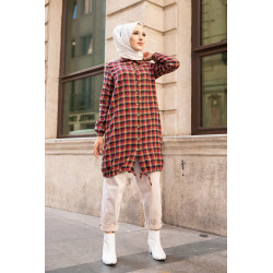 Chemise longue (Vetement pour femme voilée) - Tunique à carreaux jaune et rouge