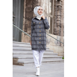Cutoned shirt with women's tiles (Clothing Mode Muslim Autumn Winter) - Grey Color