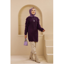 Sweater-Pull Long Knitting for Woman-Purple Color