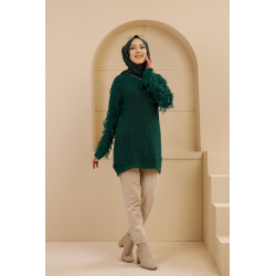 Chandail - Tricot long pour femme - Couleur vert émeraude