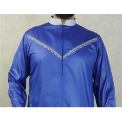 Qamis élégant de qualité supérieure tissu satiné pour homme - Couleur bleu roi