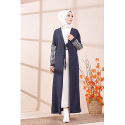 Cardigan long pour femme (Vetement hiver hijab) - Couleur bleu marine