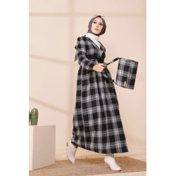 Ensemble Robe à carreaux avec sac à main assorti - Couleur noir