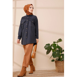 Chemise casual pour femme avec deux grandes poches - Couleur anthracite