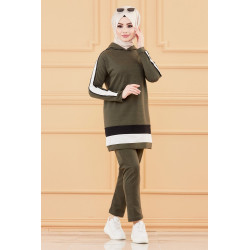 Women's Overwear Set: Hooded and Trousers (Hijab Sports Clothing) - Kaki Color