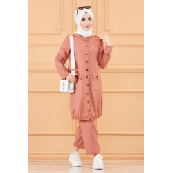 Ensemble casual casual for wife (Long and ample Jacket and her pants) - Pink Color