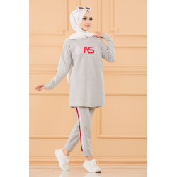 "NASA" embroidered clothing set for women (Hold for Hijab-Muslim Boutique) - Grey Color