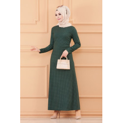 Robe longue évasée pour femme motif pois (Vêtement hidjab) - Couleur vert émeraude