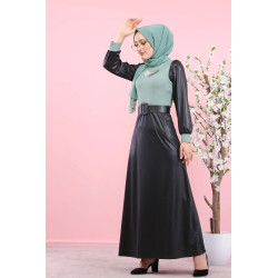 Robe en simili-cuir pour femme (Boutique en ligne de Mode musulmane - Paris - France) -...