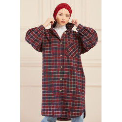 Surchemise oversize à carreaux bordeaux pour femme