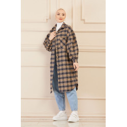 Oversize shirt with navy blue tiles