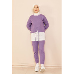 Ensemble décontracté tunique et pantalon pour femme - Couleur blanc et lilas